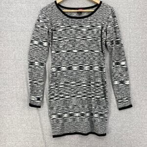 Say What? Dress Womens Medium Black White Pullover Stretch Bodycon Long Sleeve